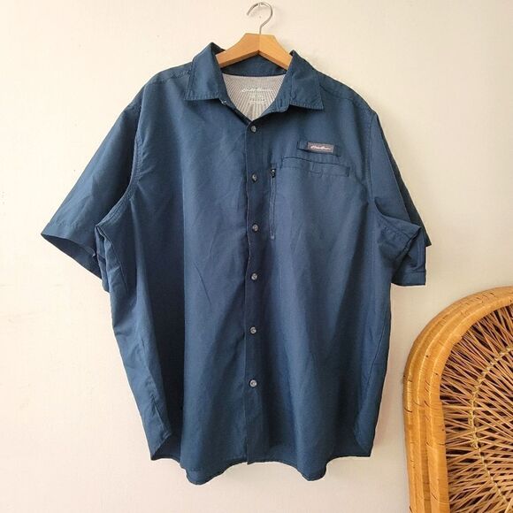 Eddie Bauer Dark Teal Short Sleeve Button Down Shirt XXL Vented Fishing - Picture 1 of 9
